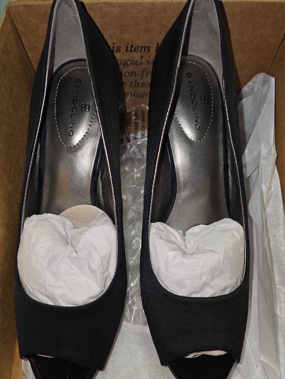 Bandolino Black Satin Peep-Toe Pumps Heels Size 8M - NIB